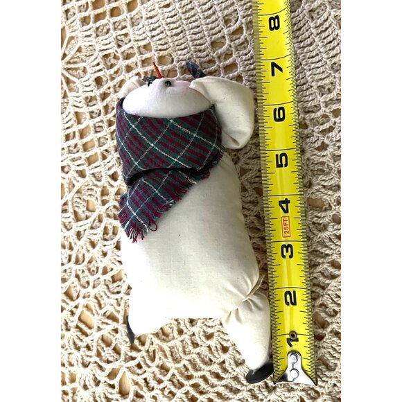 Vintage Handmade Snowman Pillow Plush With Tartan Scarf & Button Accents - Picture 4 of 5